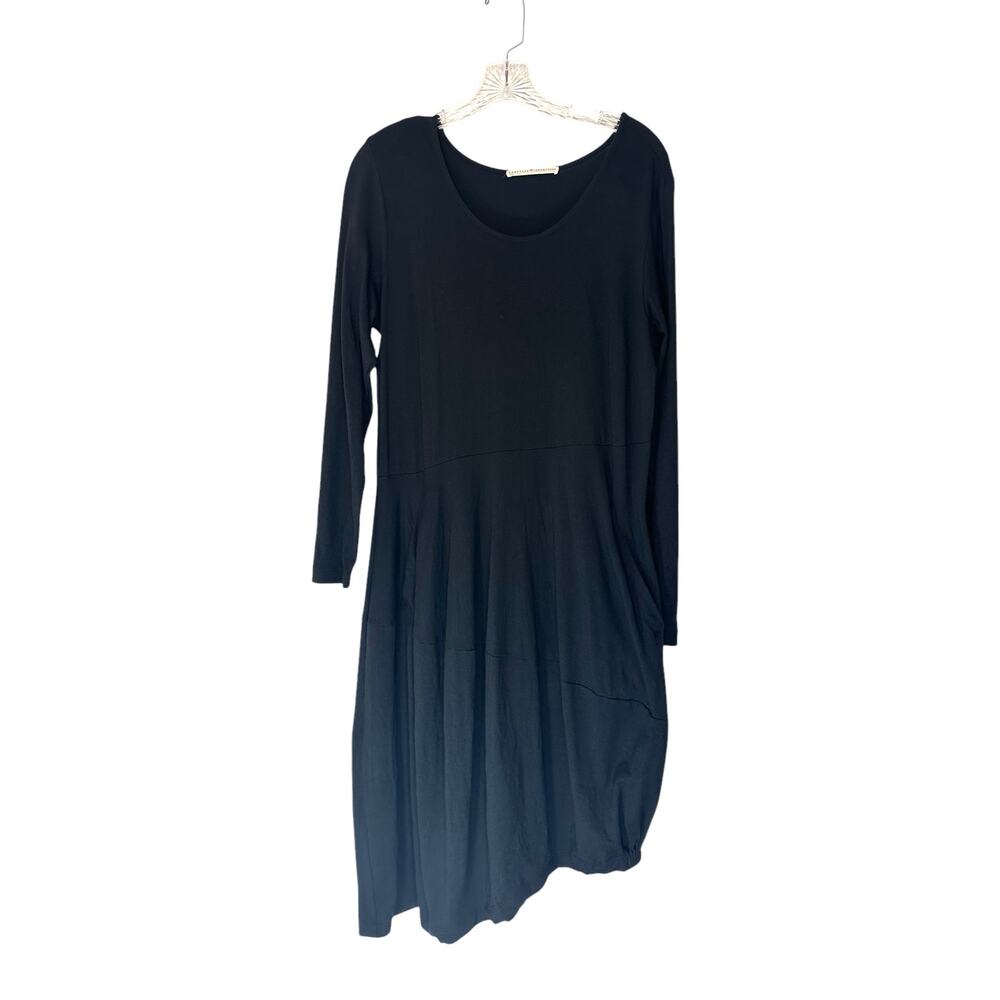 Peruvian Connection Asymmetrical Soft Black Basic Long Sleeve Dress‎ Size Large